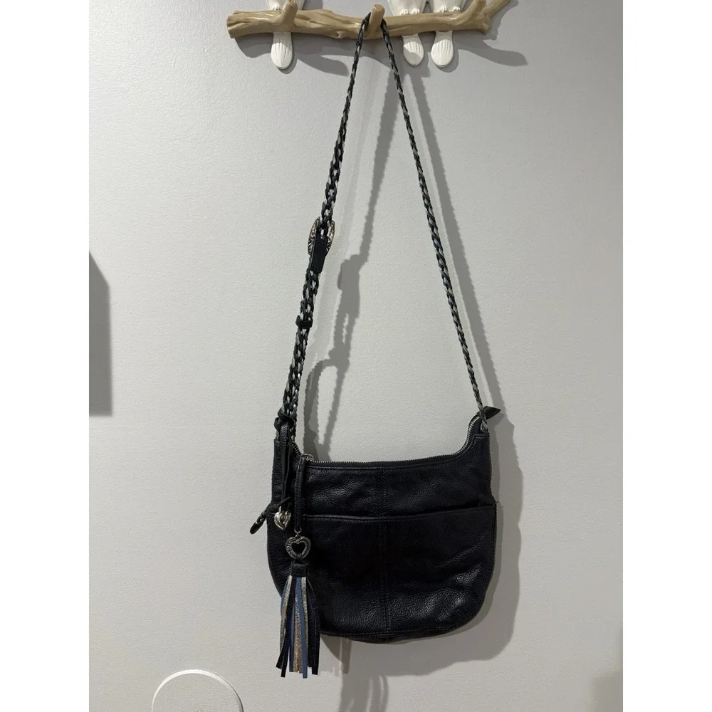 BRIGHTON BABY BARBADOS BLUE PEBBLED‎ LEATHER ZIPTOP CROSSBODY SHOULDERBAG W